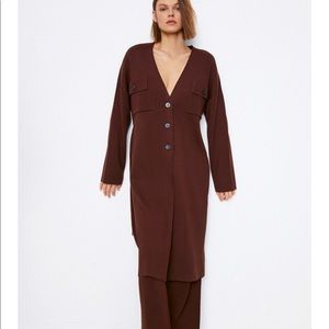 Zara brown long knit coat with knit pant co Ord set